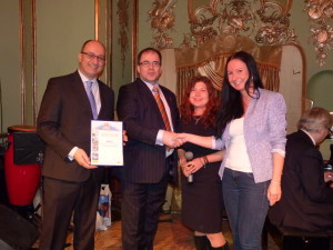 Mr. Joseph Galea, Director International Marketing MTA and Mr. Anthony J. Caruana, MTA representative in Moscow being presented with the award.