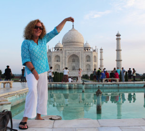The author posing at the Taj Mahal. Credit: Gail Dubov